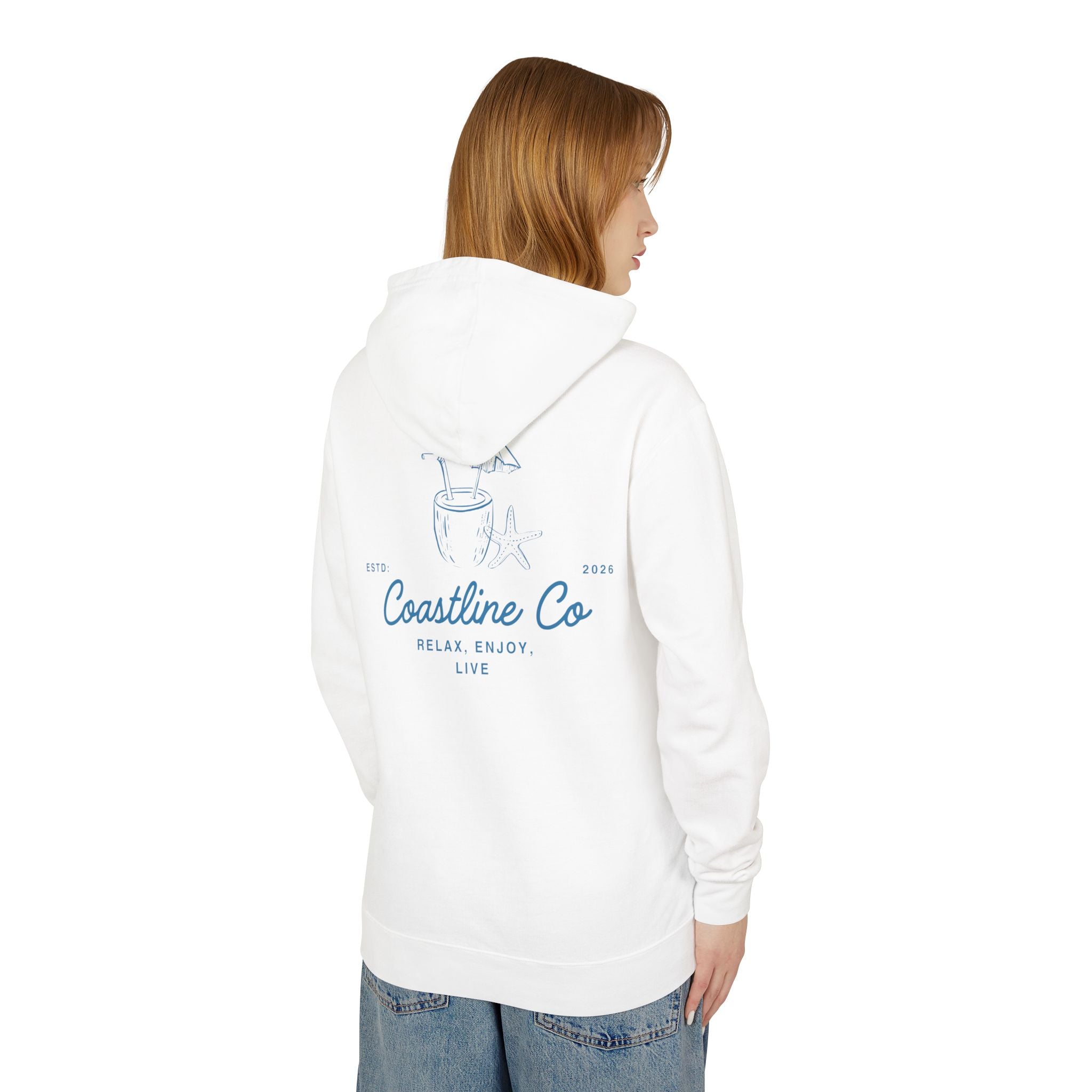 Coastline Co. Relax & Enjoy Lightweight Hoodie — Beach Graphic Pullover
