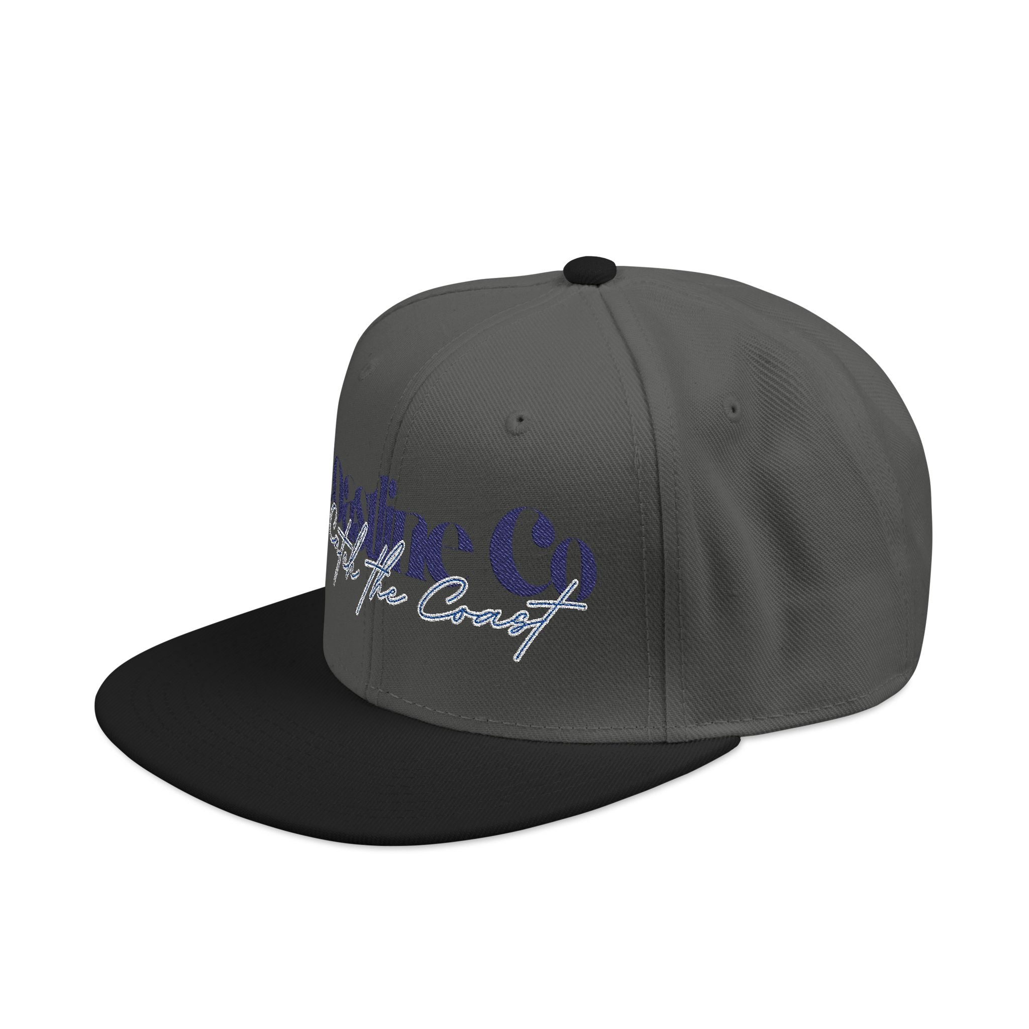 Embroidered Script Snapback Hat — Blue Silver Signature Cap