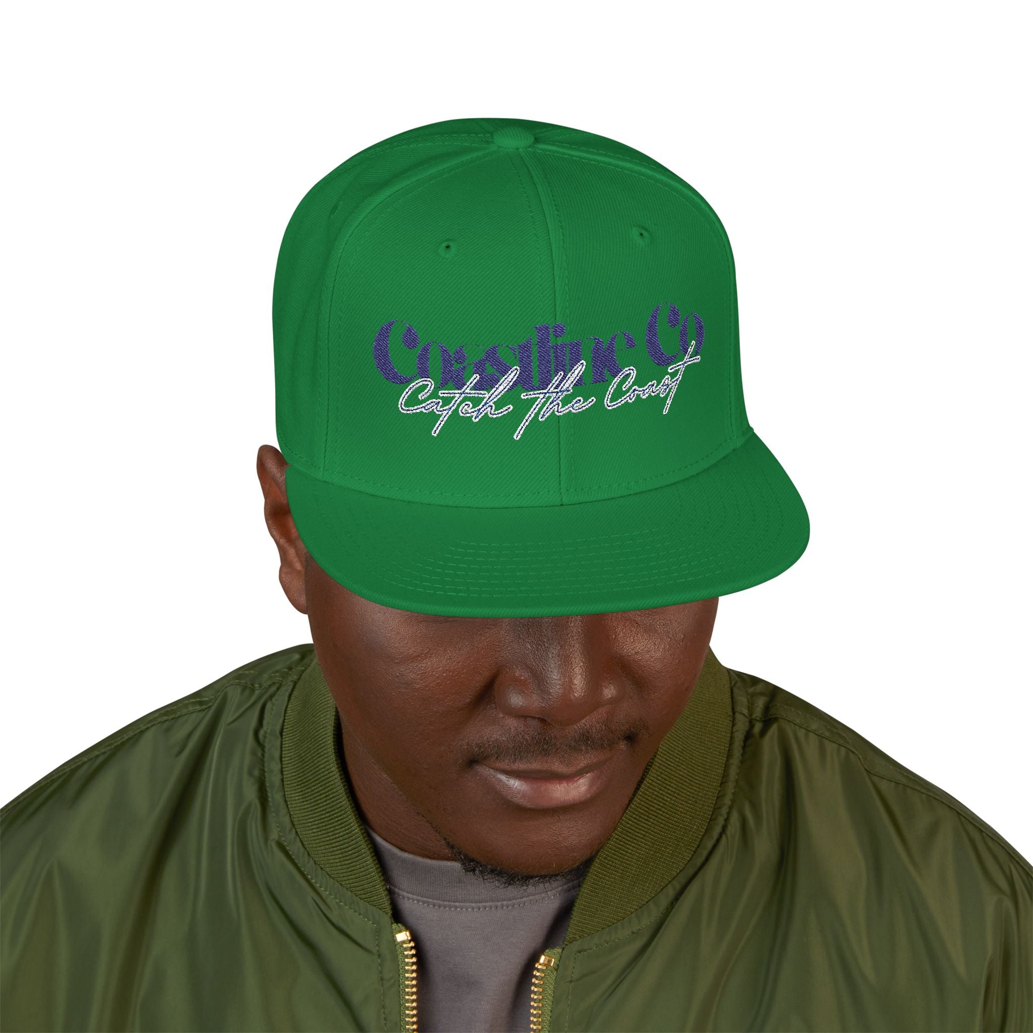 Embroidered Script Snapback Hat — Blue Silver Signature Cap