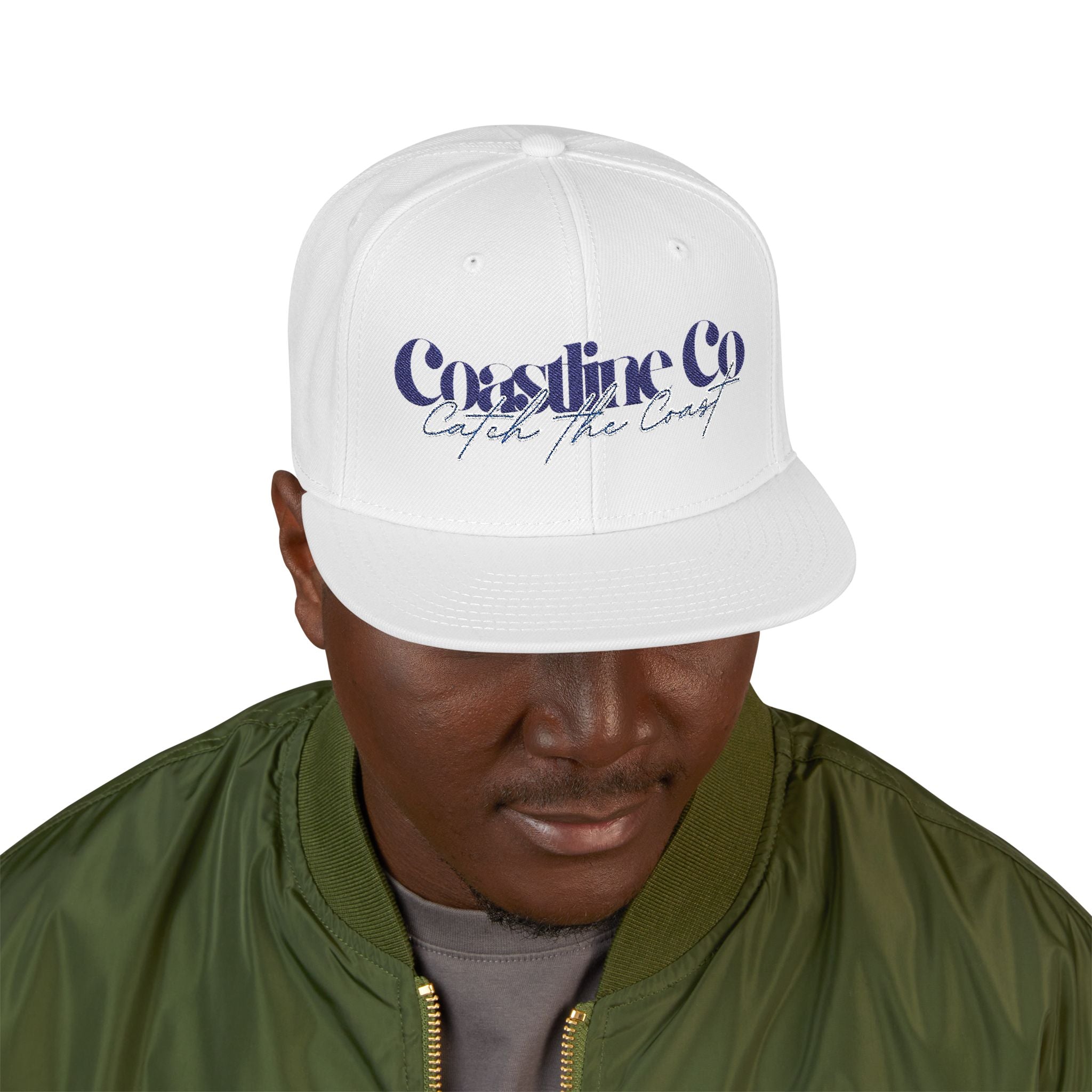 Embroidered Script Snapback Hat — Blue Silver Signature Cap