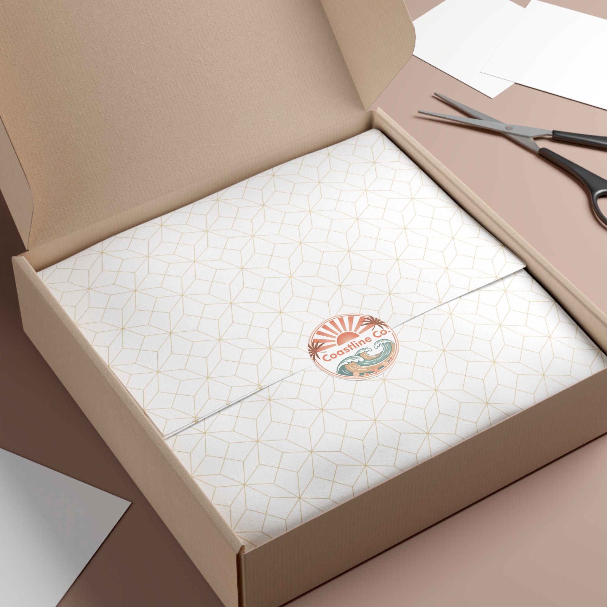 Coastline Co. Round Vinyl Sticker — Retro Beach Waves Sun Palm Design