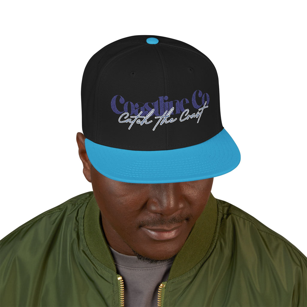Embroidered Script Snapback Hat — Blue Silver Signature Cap