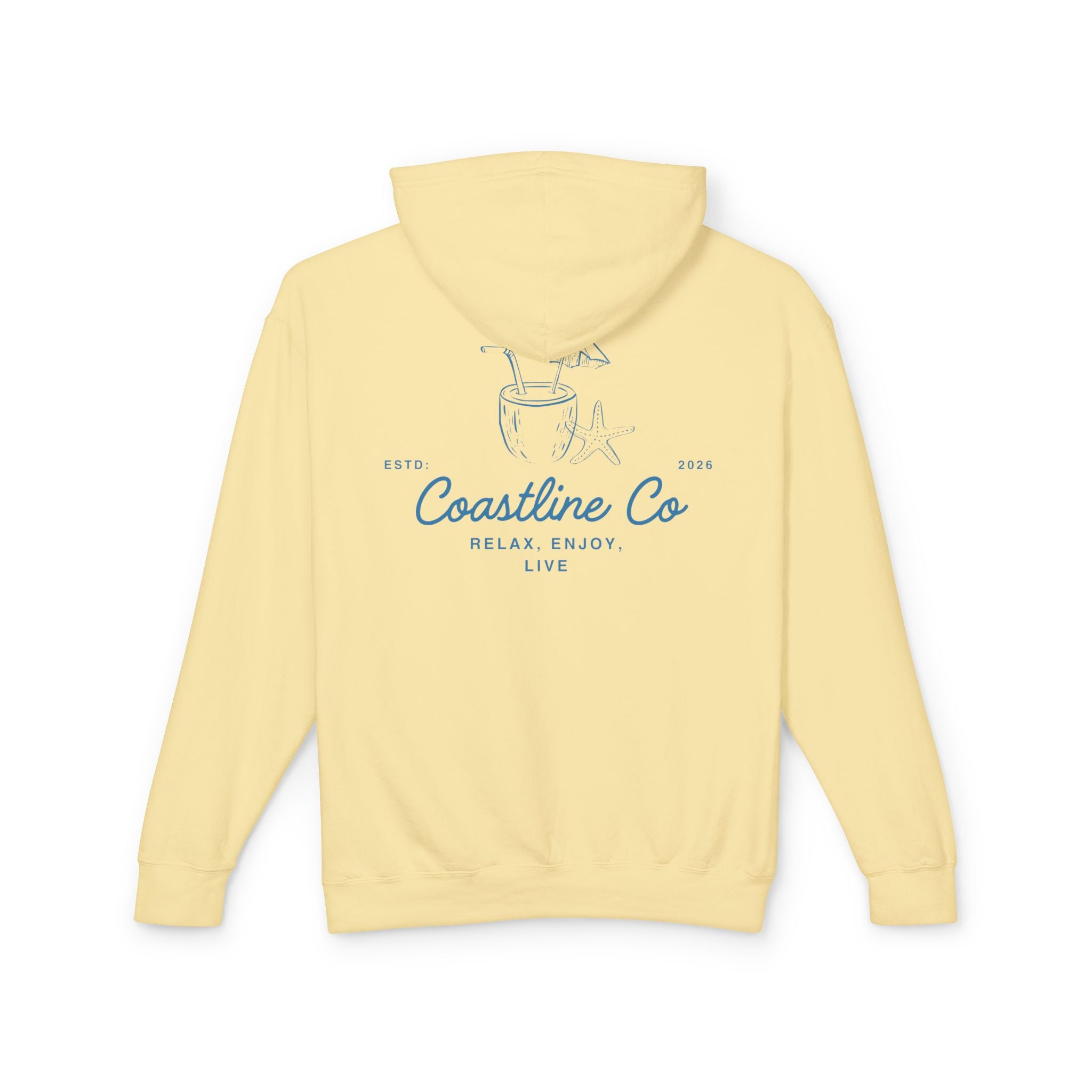 Coastline Co. Relax & Enjoy Lightweight Hoodie — Beach Graphic Pullover