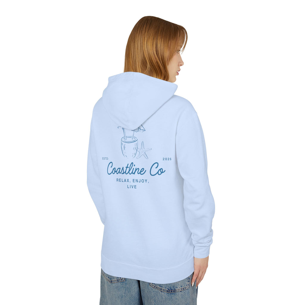 Coastline Co. Relax & Enjoy Lightweight Hoodie — Beach Graphic Pullover