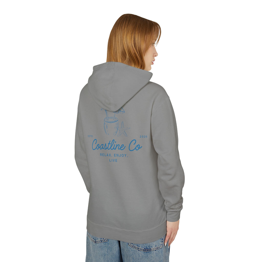 Coastline Co. Relax & Enjoy Lightweight Hoodie — Beach Graphic Pullover