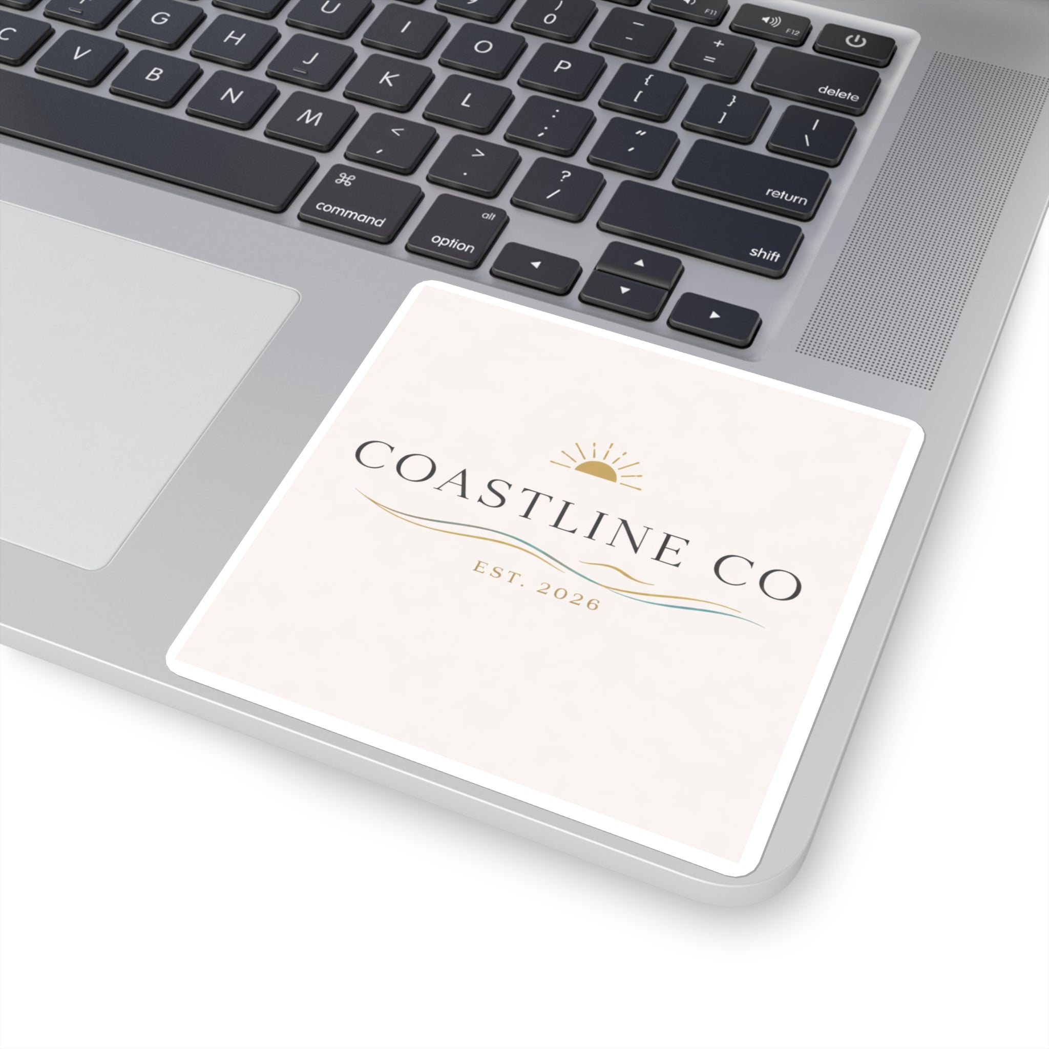 Coastline Co Square Sticker — Coastal Logo Sticker, Beach Vibes Laptop Decal