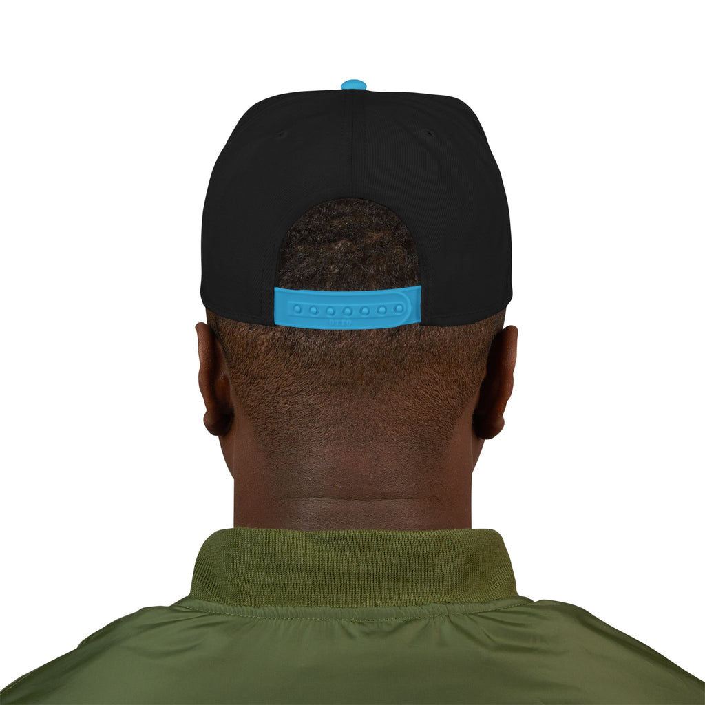 Embroidered Script Snapback Hat — Blue Silver Signature Cap