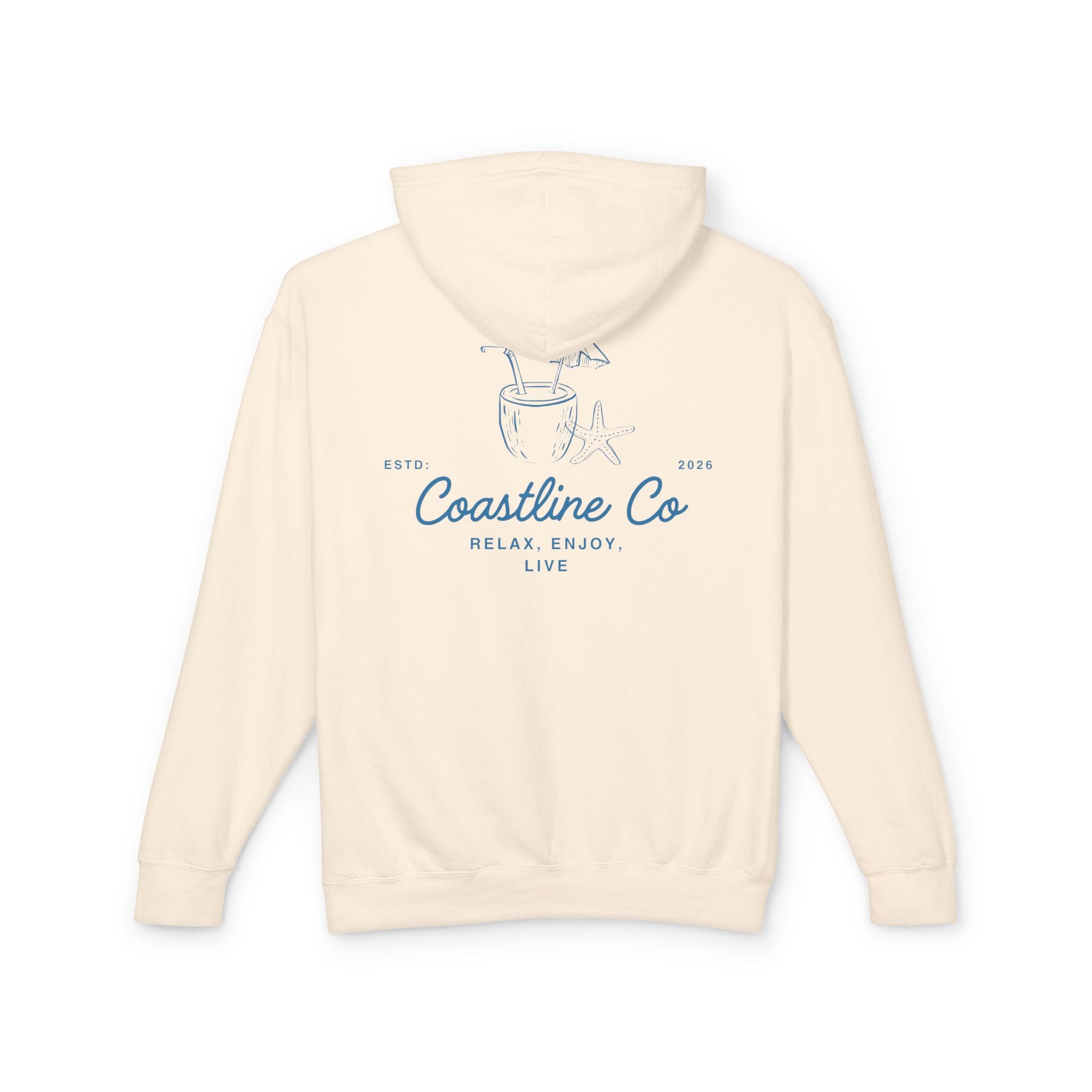 Coastline Co. Relax & Enjoy Lightweight Hoodie — Beach Graphic Pullover