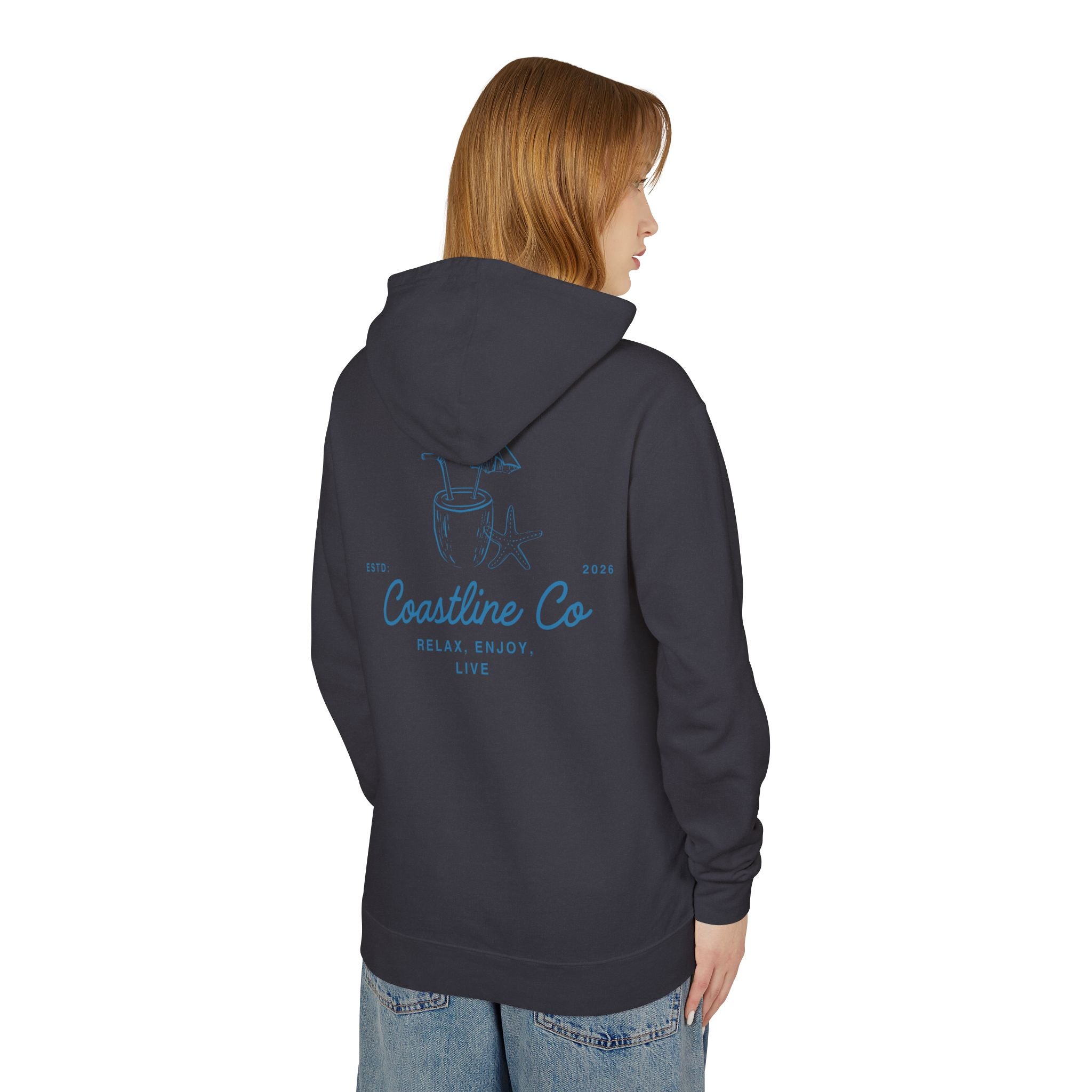 Coastline Co. Relax & Enjoy Lightweight Hoodie — Beach Graphic Pullover