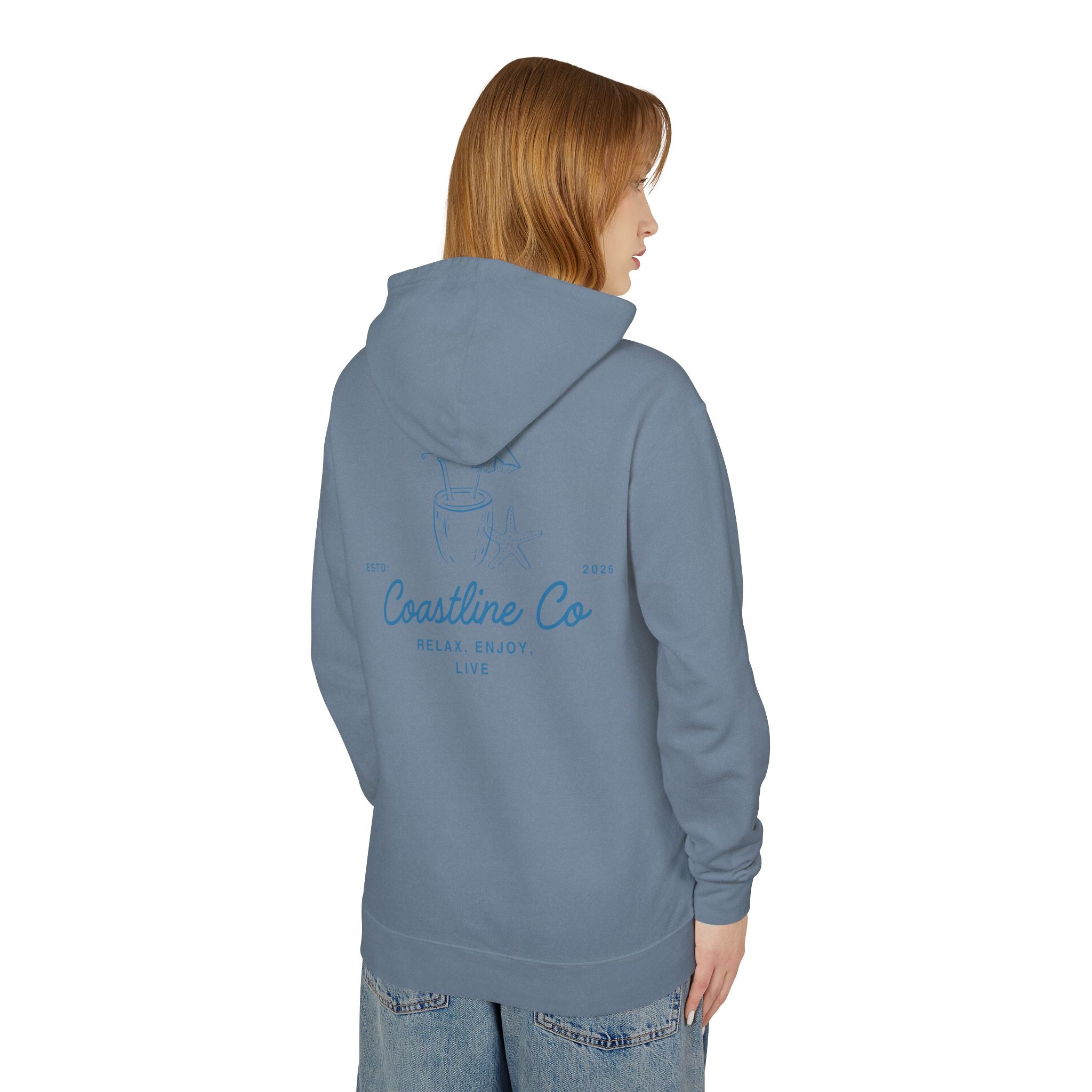 Coastline Co. Relax & Enjoy Lightweight Hoodie — Beach Graphic Pullover