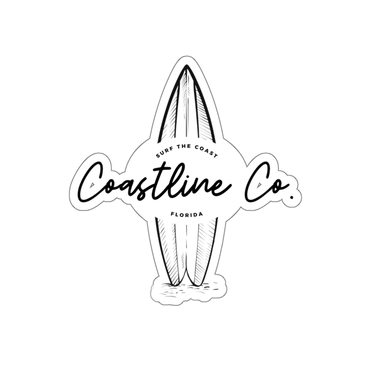 Coastline Co. Surfboard Die-Cut Sticker — Beachy Surf Logo Sticker